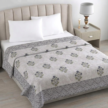 Grey Leaves Hawa Mahal Double Bed Reversible Cotton Dohar