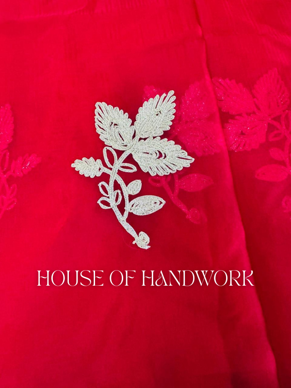 Crimson Leaf Gota Handcrafted Saree