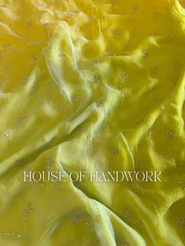 Luminous Lime Sequin Shaded Handwork Saree