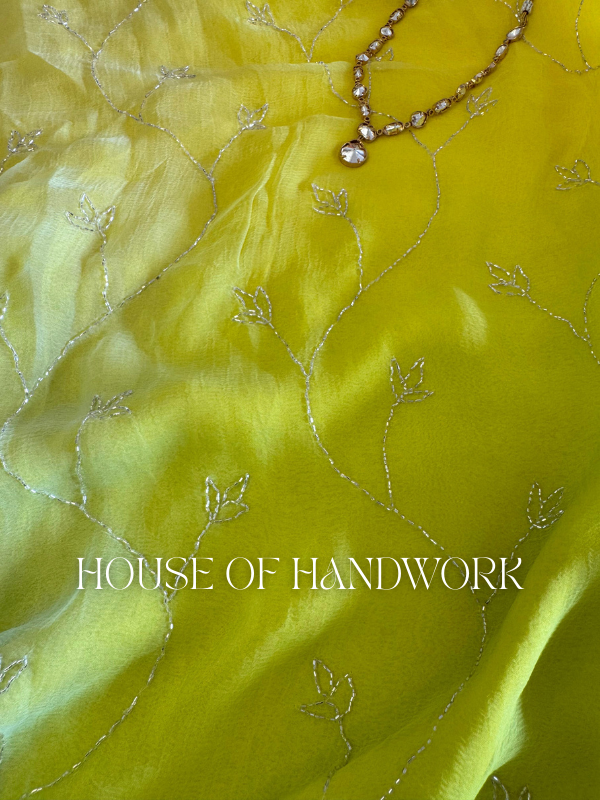 Luminous Lime Sequin Shaded Handwork Saree