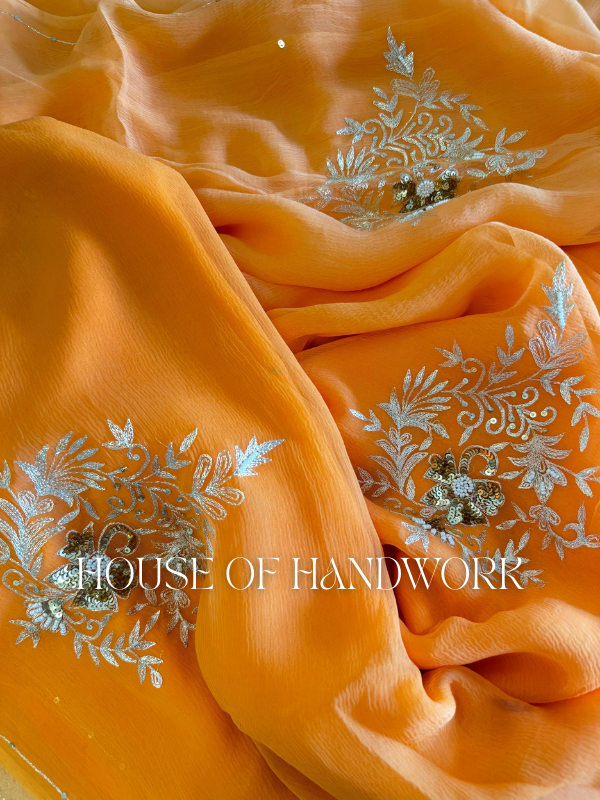 Tangerine Treasure Handwork Saree