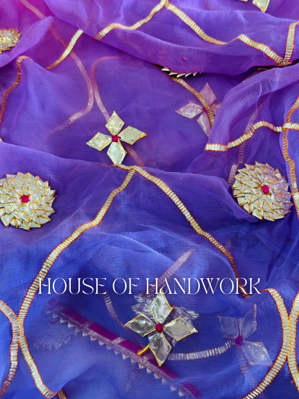 Twilight Bloom Gota Patti Chiffon Saree