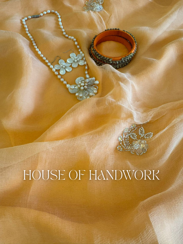Golden Glow Pearl Handwork Saree