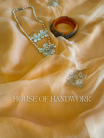 Golden Glow Pearl Handwork Saree
