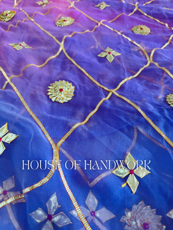 Twilight Bloom Gota Patti Chiffon Saree