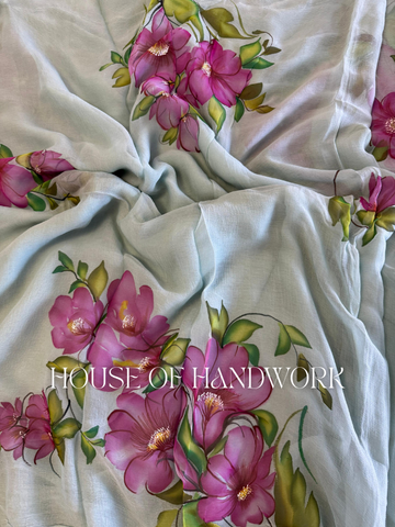 Garden Bliss Foil Work Hand Painted Saree