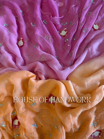 Peach Rose Radiance Handwork Saree