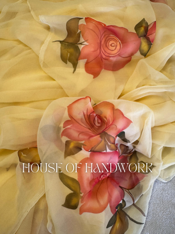 Ivory Rose Foil Work Hand Painted Saree