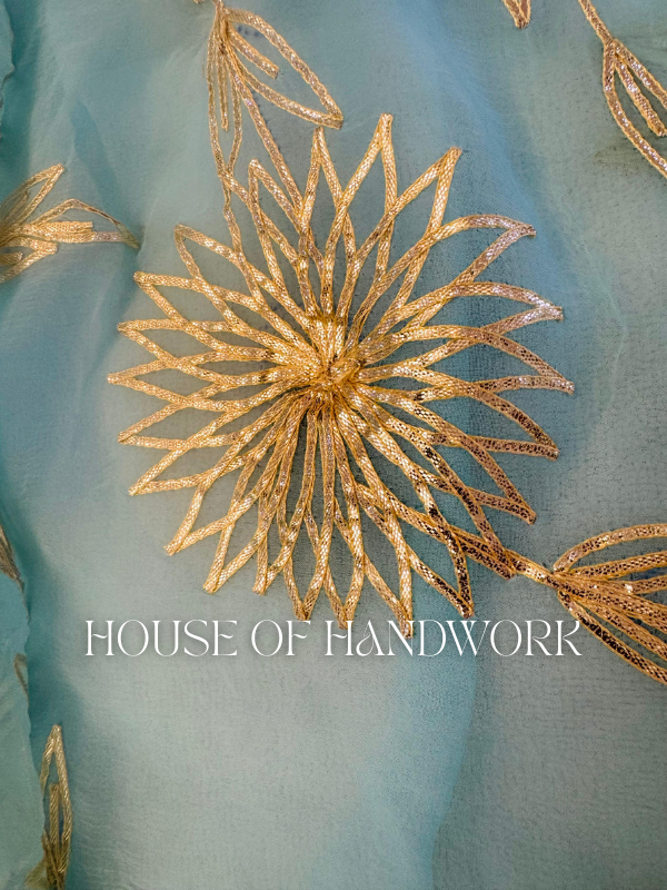 Ocean Mist Floral Gota Patti Chiffon Saree