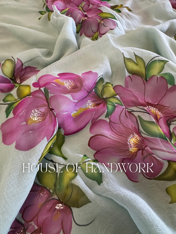 Garden Bliss Foil Work Hand Painted Saree