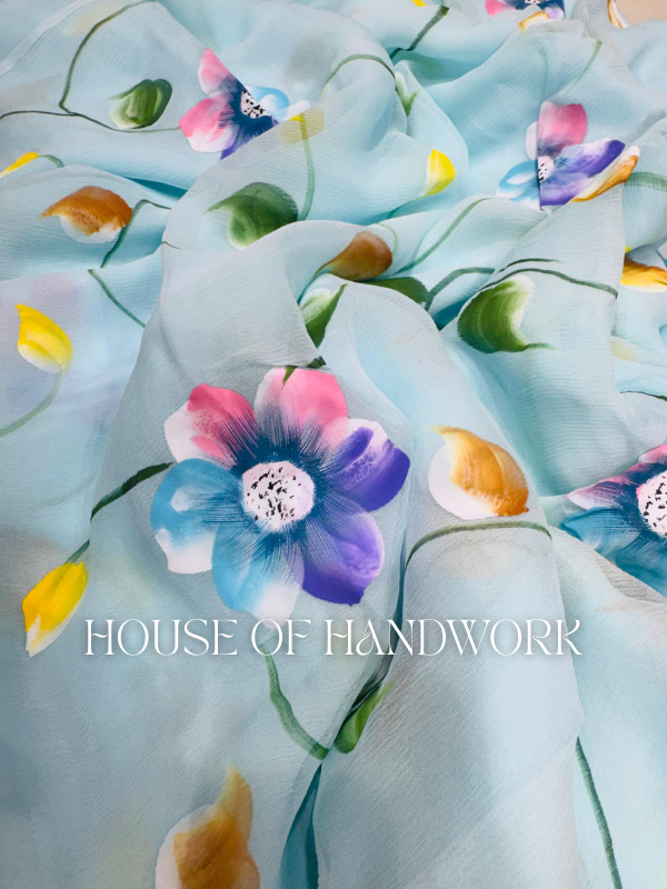 Azure Garden Handpainted Saree