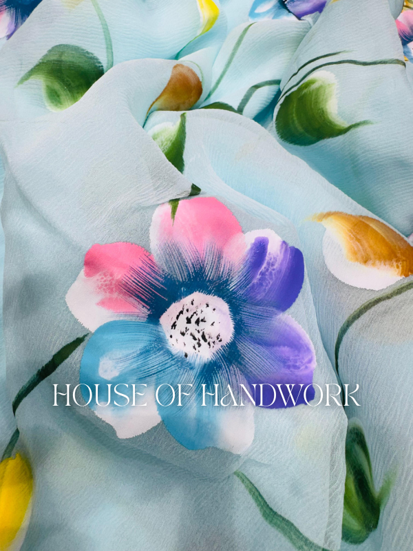 Azure Garden Handpainted Saree