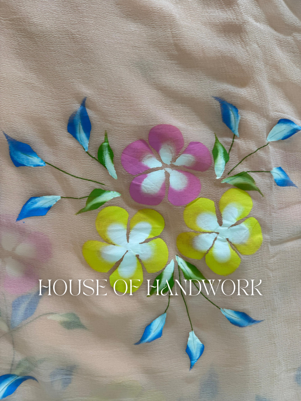 Pastel Bloom Hand Painted Chiffon Saree