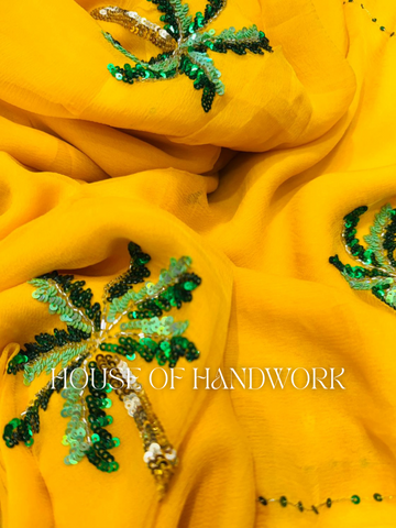 Sunlit Palm Sequin Embellished Saree