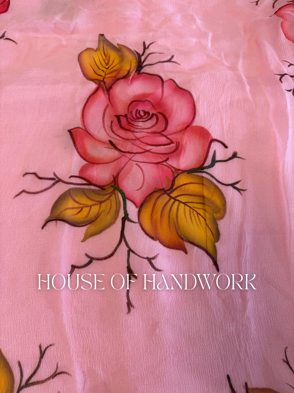 Rosé Glow Hand Painted Saree
