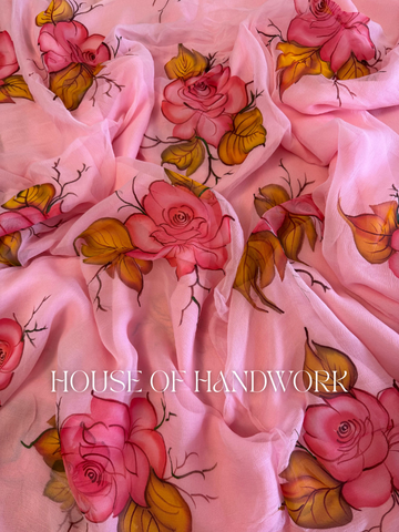 Rosé Glow Hand Painted Saree
