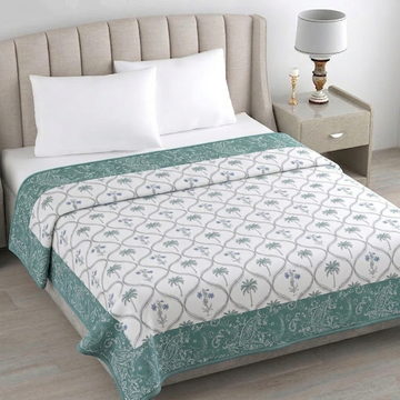 Sea Green Leaves Hawa Mahal Double Bed Reversible Cotton Dohar