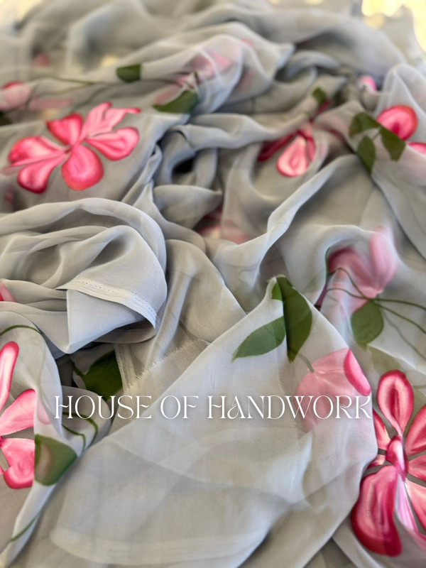 Pastel Flower Handpainted Saree