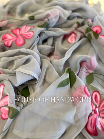Pastel Flower Handpainted Saree