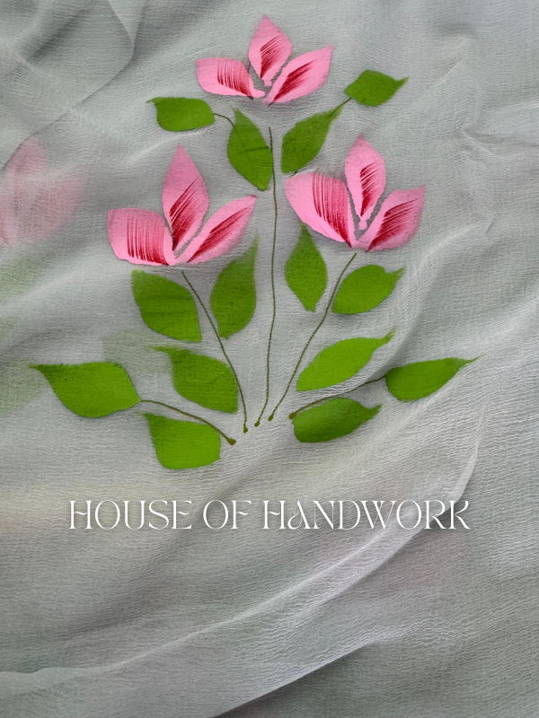 Pastel Grace Foil Work Hand Painted Saree