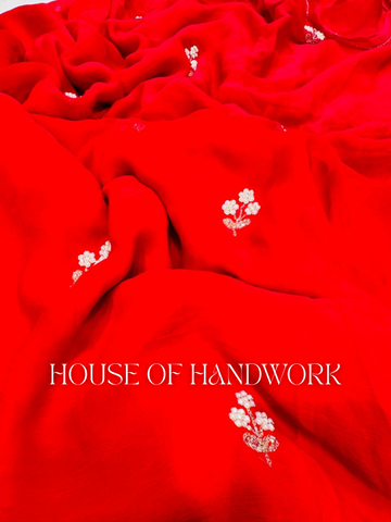Red Velvet Pearl Handwork Saree