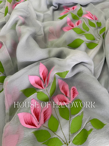 Pastel Grace Foil Work Hand Painted Saree