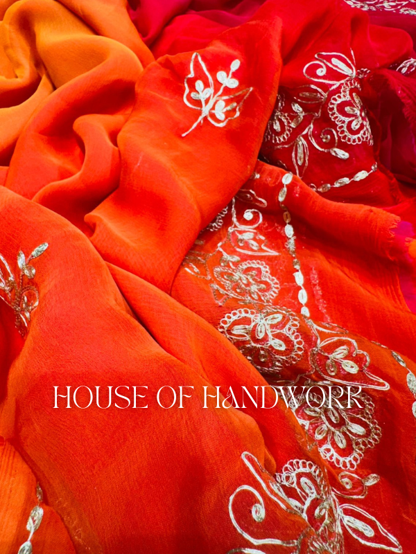 Fiery Bloom Gota Handwork Saree
