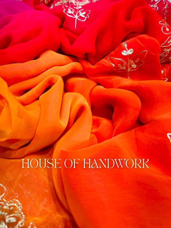 Fiery Bloom Gota Handwork Saree