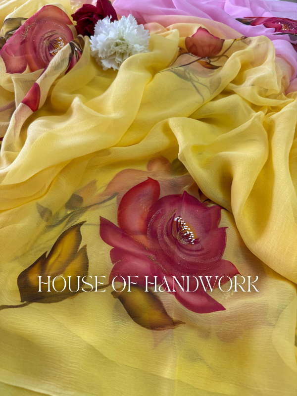 Sunlit Rose Hand Painted Saree