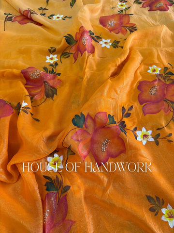 Marigold Charm Hand Painted Saree