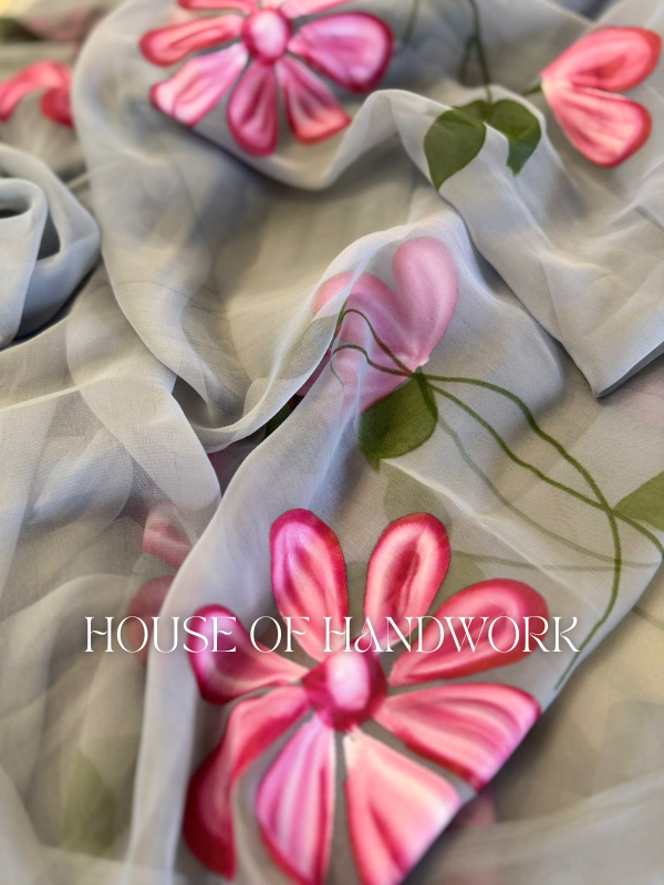 Pastel Flower Handpainted Saree