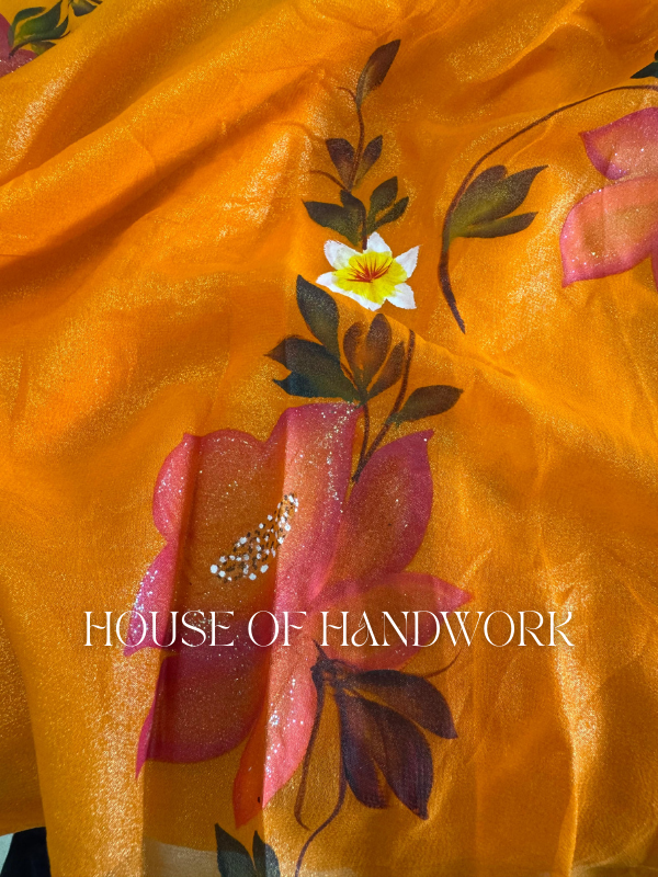 Marigold Charm Hand Painted Saree