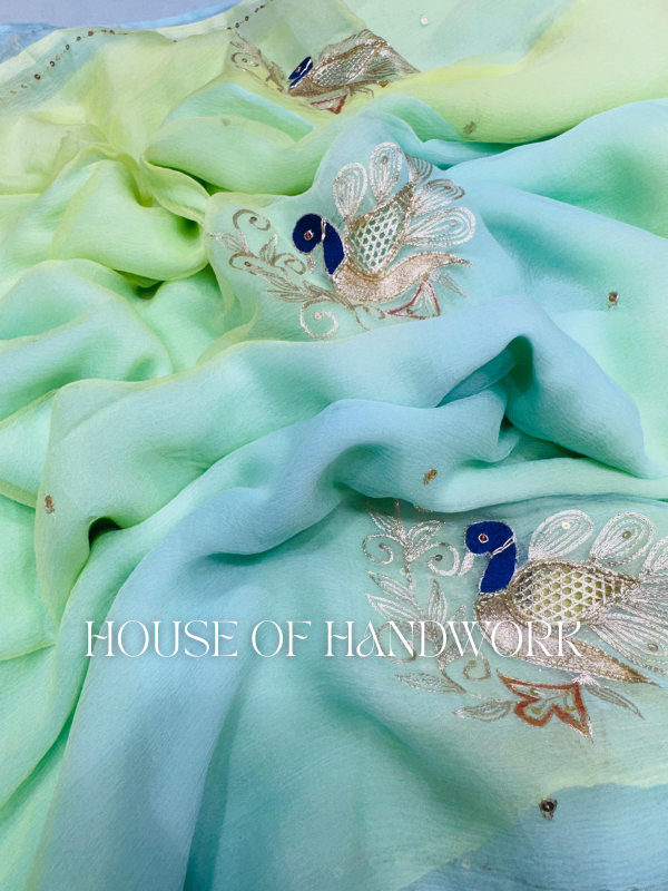 Serene Peacock Gota Handcrafted Saree