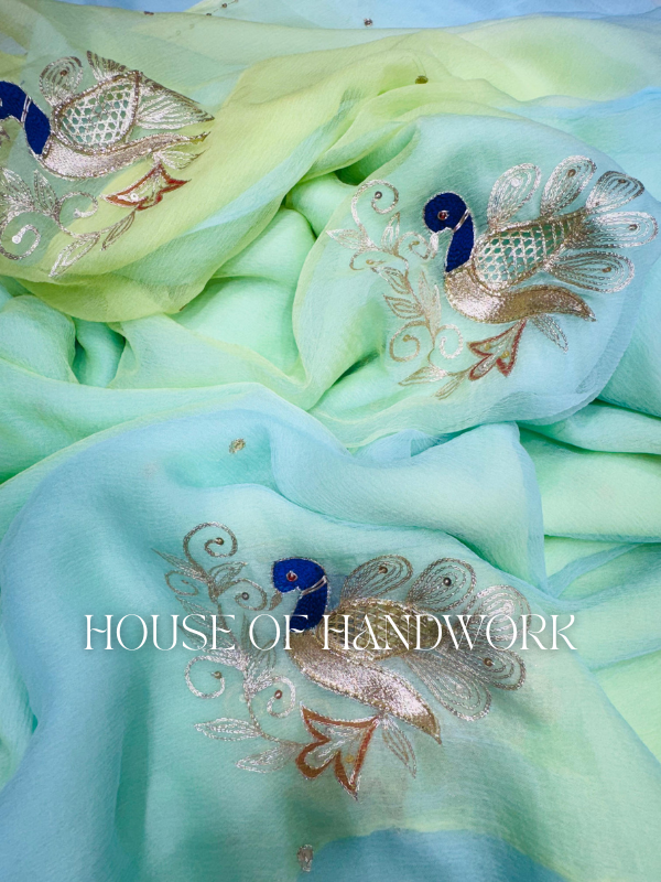 Serene Peacock Gota Handcrafted Saree