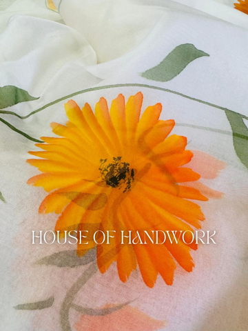 Marigold Whisper Handpainted Saree