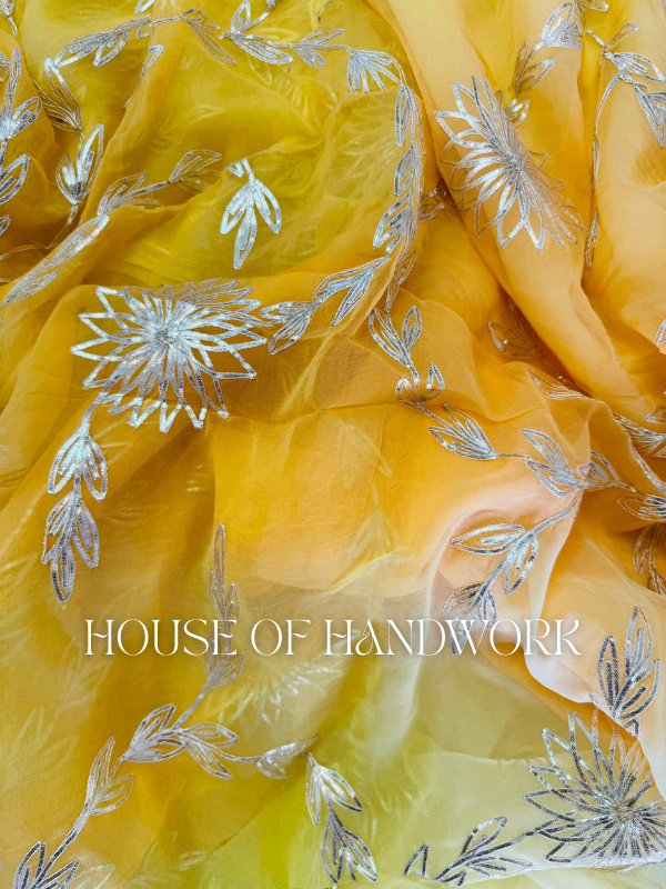 Sunrise Glow Shaded Gota Work Chiffon Saree