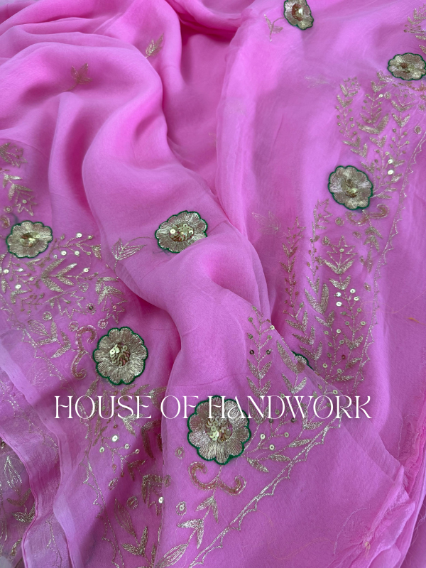 Pink Meadow Chiffon Saree