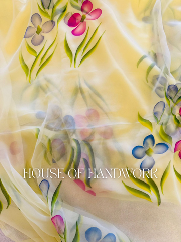 Pastel Yellow Handpainted Saree
