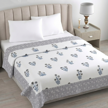 Grey Floral Hawa Mahal Double Bed Reversible Cotton Dohar