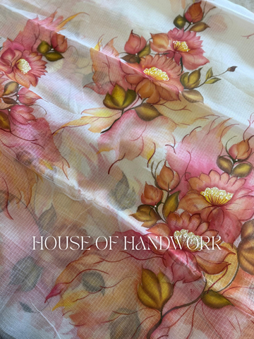 Blush Lotus Hand Painted Kota Doria Saree