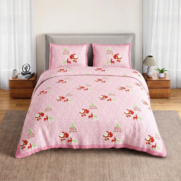 Pink Geometric Jumbo Size Cotton Bedsheet with 2 Pillow Covers