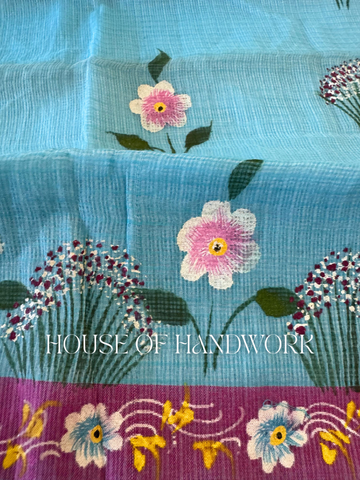 Sky Bloom Hand Painted Kota Doria Saree