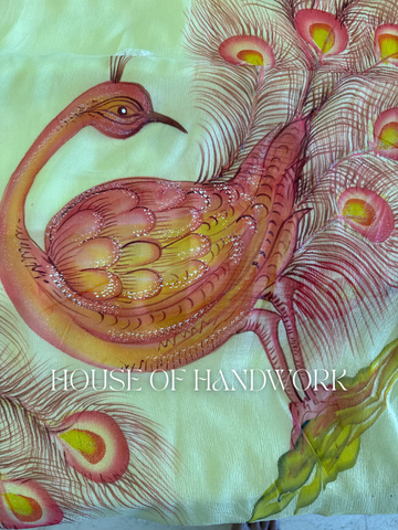 Golden Hour Peacock Hand Painted Saree