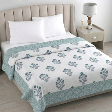 Green Floral Hawa Mahal Double Bed Reversible Cotton Dohar