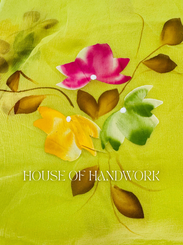 Meadow Bloom Hand Painted Chiffon Saree