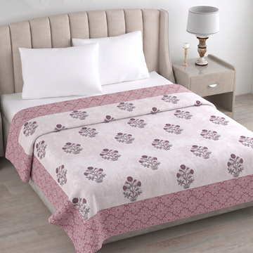 Pink Floral Hawa Mahal Double Bed Reversible Cotton Dohar