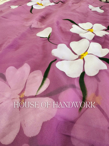 Lavender Blossom Handpainted Saree