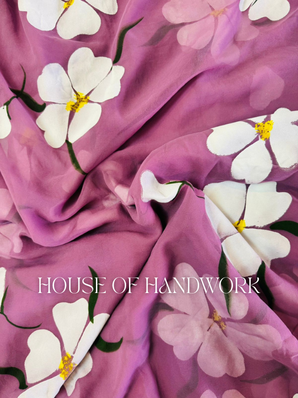 Lavender Blossom Handpainted Saree