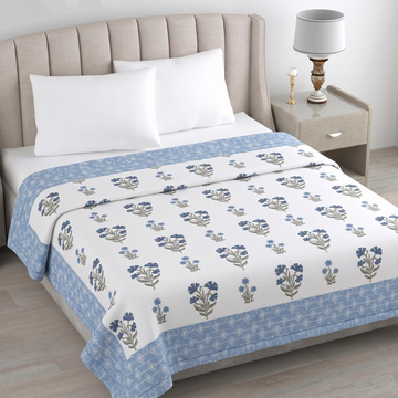 Blue Floral Hawa Mahal Double Bed Reversible Cotton Dohar