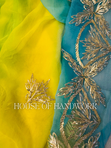 Lime Breeze Shaded Gota Work Chiffon Saree